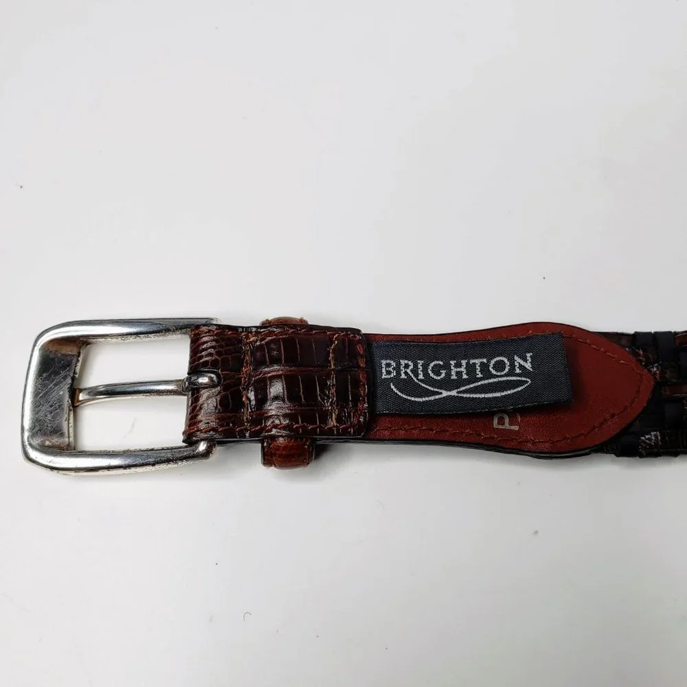 Brighton Cross Woven Distressed Buckle Belt Womens Croc Embossed Panel 38
